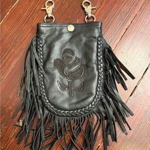 SOLD- Black Leather Fringe Bag